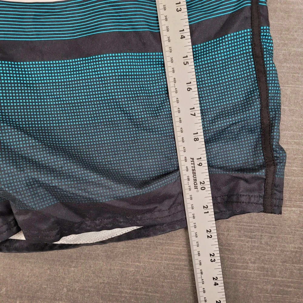 Ocean Pacific OP Y2K Mens Trunks Large 36-38 Striped‎ Teal Black Board Shorts